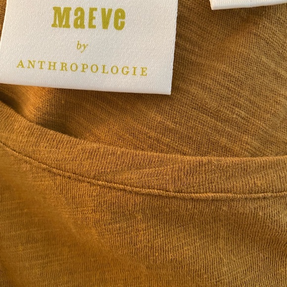 Maeve Anthropologie Mustard Gold Yellow Ruffle Sleeve Cotton Tee Size Large - Picture 4 of 4